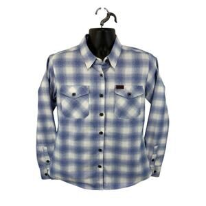 Dixxon Lanikai Flannel Shirt Size Medium Womens Biker Moto Plaid Blue